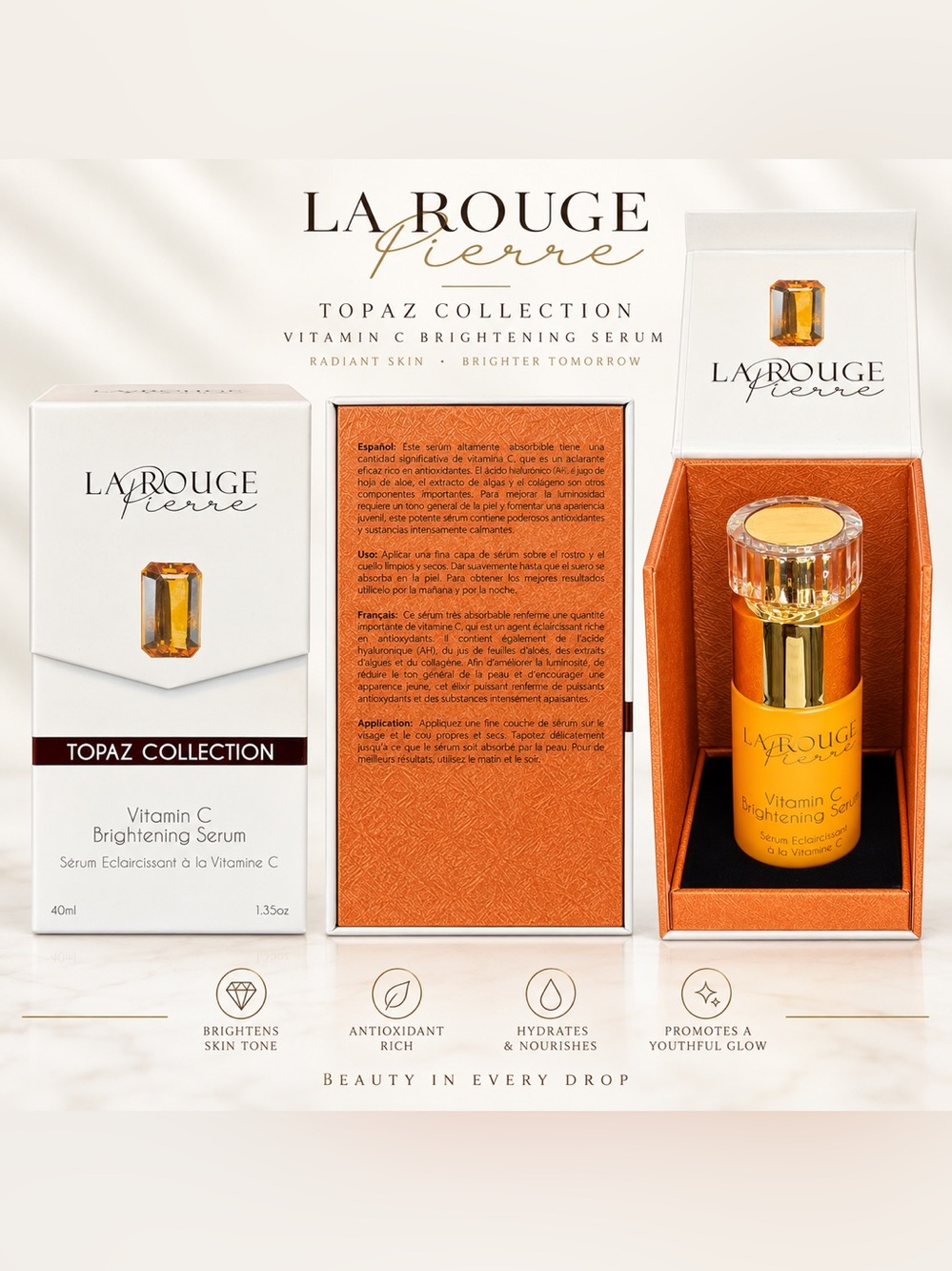 La Rouge Pierre Topaz Vitamin C Brightening Serum - 40ml NIB